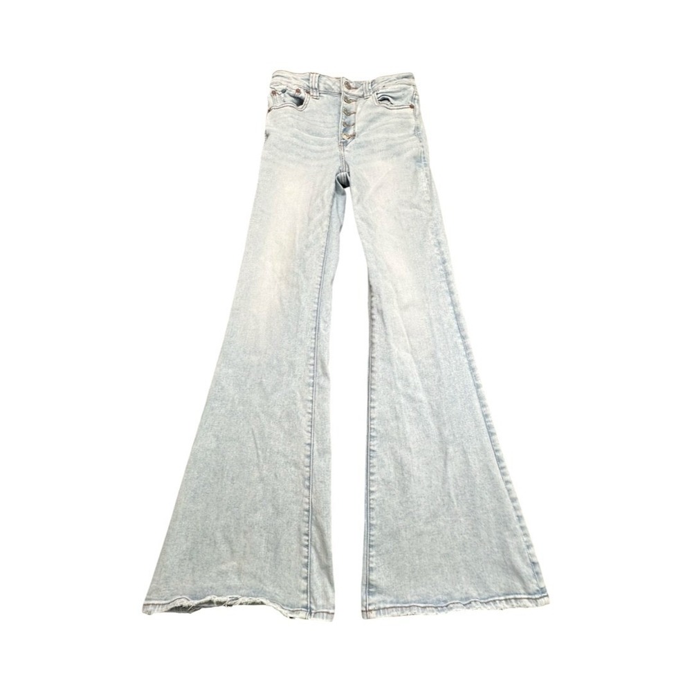 American Eagle Jeans Womens 6 Light Blue Super Hi-Rise Flare Button Fly Stretch